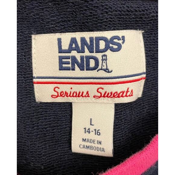 Lands' End Serious Sweats Women's Navy/Pink Colorblock Sweatshirt Size Large - Picture 2 of 4